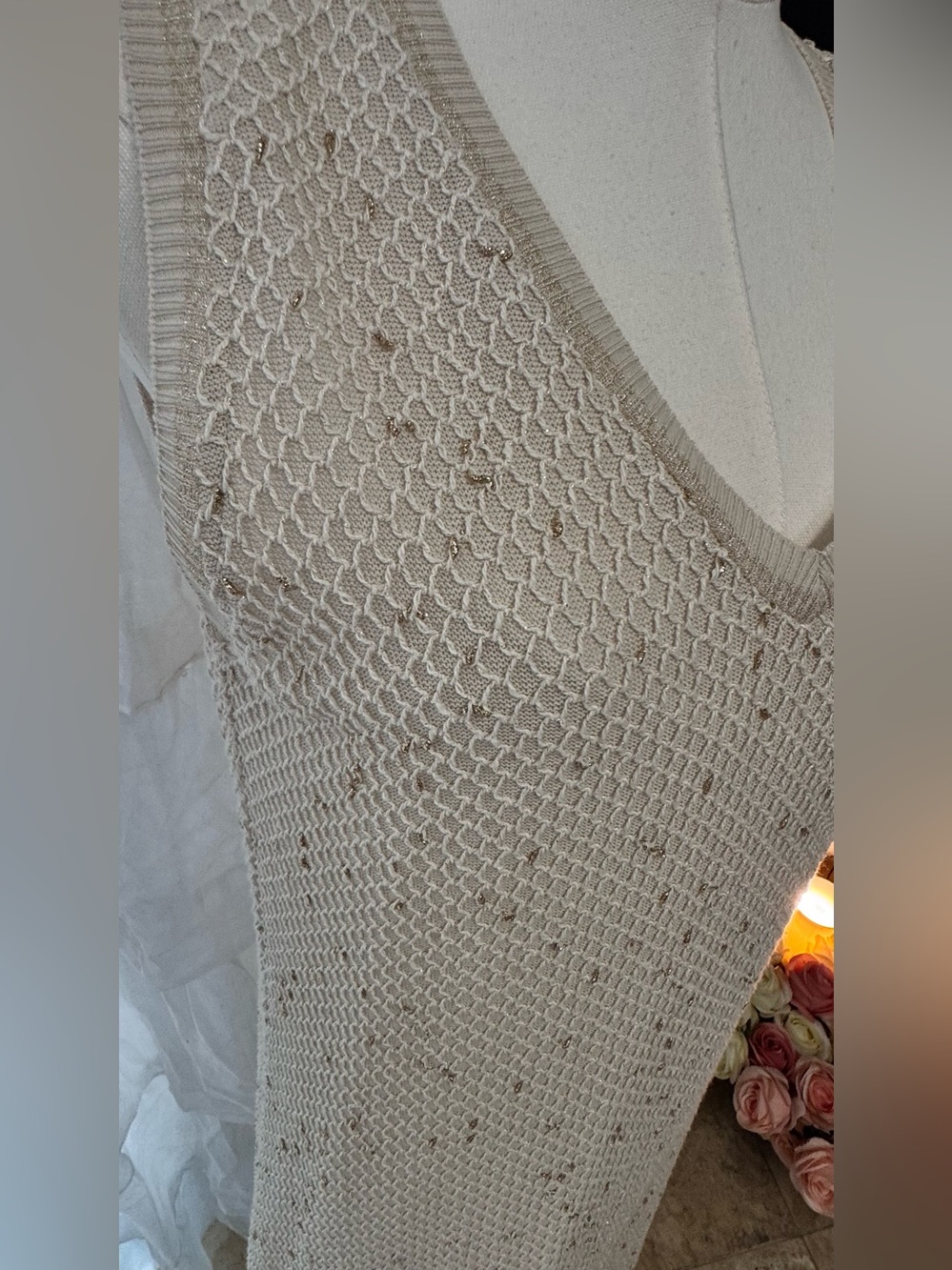 Tricot Chic Italy Metallic Knit Maxi Dress w/Slip Ivory Size 10 - Picture 7 of 16